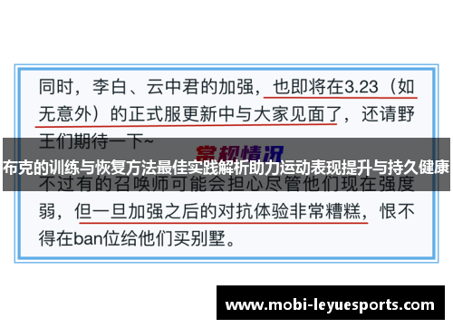 布克的训练与恢复方法最佳实践解析助力运动表现提升与持久健康
